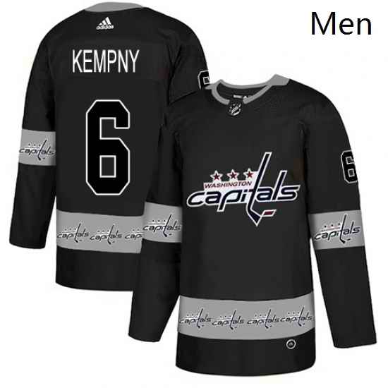 Mens Adidas Washington Capitals 6 Michal Kempny Authentic Black Team Logo Fashion NHL Jersey